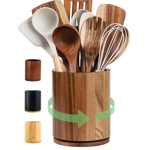 gorsent Acacia Wood Utensil Holder, 360° Rotating Kitchen...