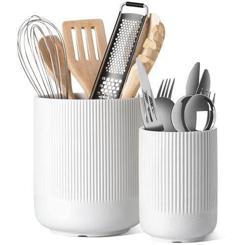 LE TAUCI Utensil Holder for Kitchen Counter, White Ceramic...