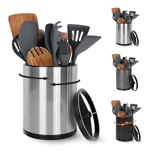 Nigelia Extra Large Kitchen Utensil Holder, 360° Rotating...