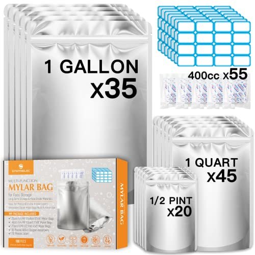 SYMYNELEC 100-Pack Mylar Bags with 400cc Oxygen Absorbers.