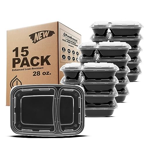 Freshware Meal Prep Containers [15 Pack] 2 Compartment