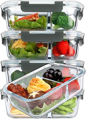 M MCIRCO 5 Pack,36 oz, 2 Compartments glass meal containers.