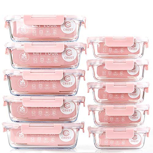 C CREST [10 Pack] Glass Meal Prep Containers with Airtight