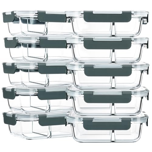 M MCIRCO 10 Pack,30 oz, 2 Compartments glass meal prep