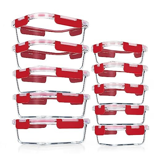 VERONES 10 PACK Glass Meal Prep Containers Set with Lids.