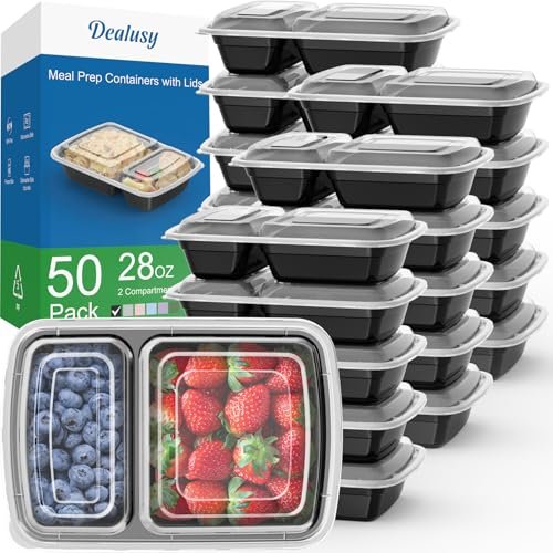 Dealusy 50 Pack 28 oz Meal Prep Containers Black