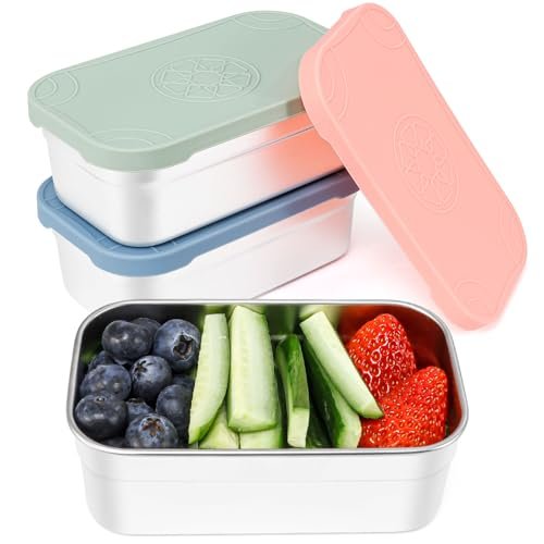 Caperci 3-Pack Large Stainless Steel Snack Containers with...