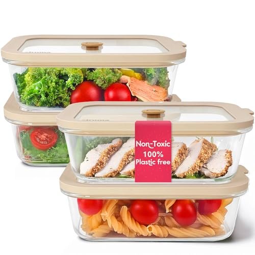 Non-Toxic Glass Food Containers with Lids, 4-Pack, 35oz...