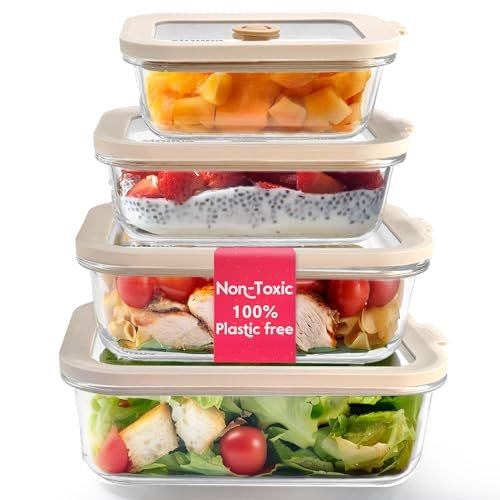 Non-Toxic Glass Food Containers with Lids, 4-Pack,...