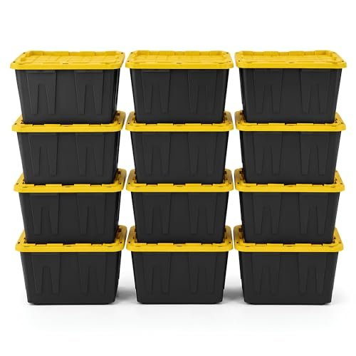 12-Pack Heavy Duty Storage Totes with Lids, 27 Gallon...