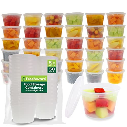 Freshware Food Storage Containers [50 Set] 16 oz BPA Free