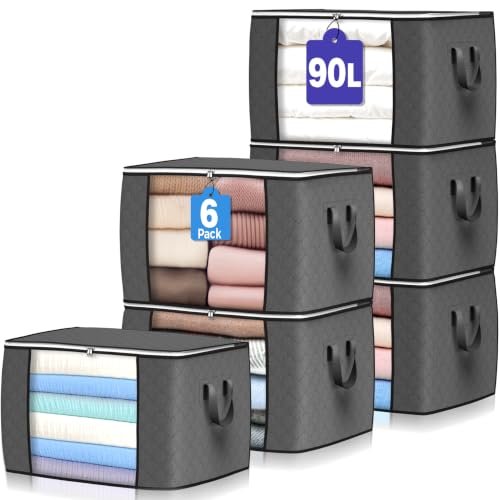 90L Large Storage Bags, 6 Pack Clothes Organizers
