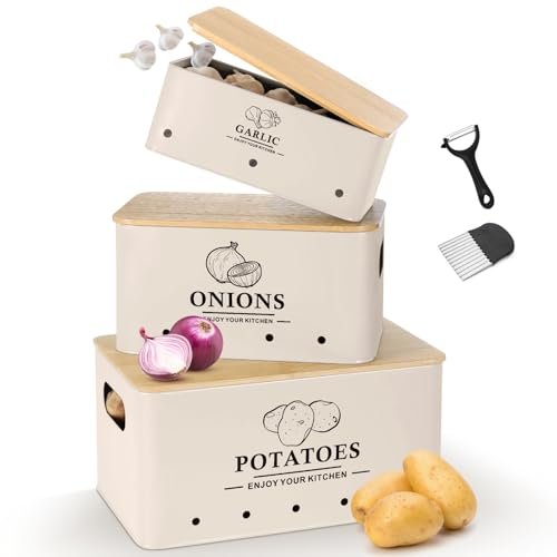 Dekosilave Kitchen Vegetable Storage Set of 3, Metal...