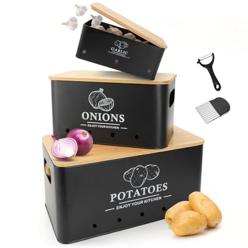 Dekosilave Kitchen Vegetable Storage Set of 3, Metal with...