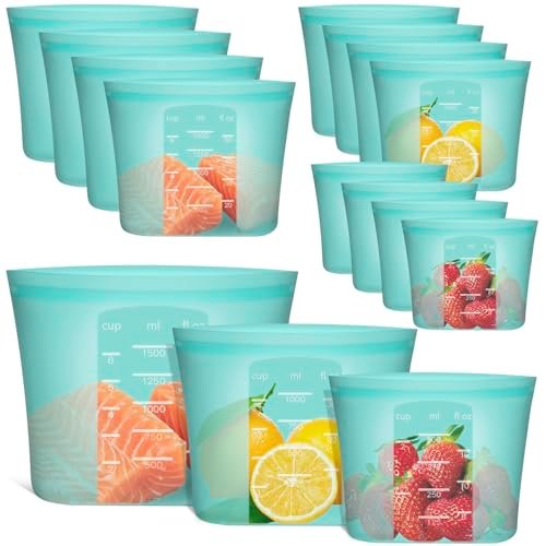 Annaklin Reusable Food Bags, 12 Pack 100% Silicone Zip Lock