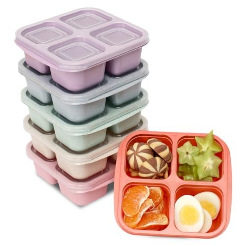 BE OVER QUALITY 6 Pack Snack Containers, 4 Compartment Bento