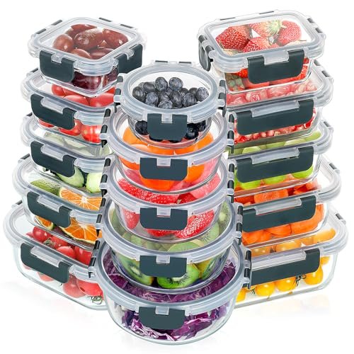 VERONES 30 Pieces Glass Food Storage Containers with Lids