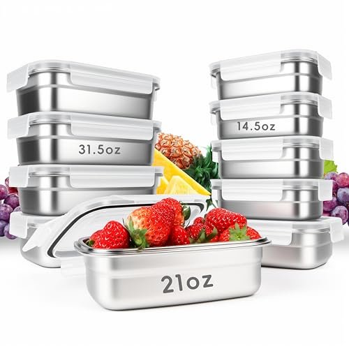 10PCS 304 Stainless Steel Food Storage Containers with...
