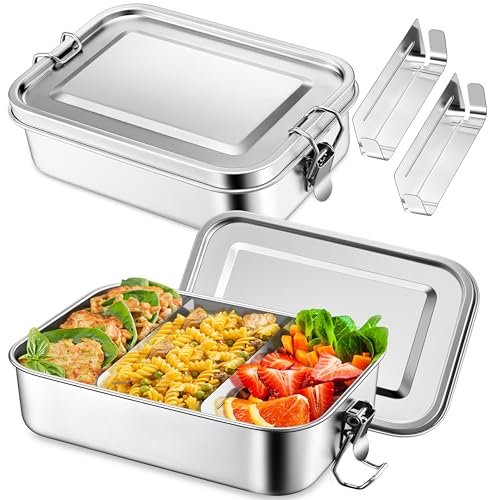 TeamFar Stainless Steel Bento Box, 2 Pack 47oz Metal Lunch