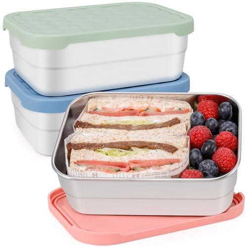 Caperci 25oz Large Stainless Steel Food Containers, 3-Pack...