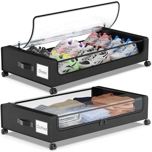 Molutsody Under Bed Storage with Wheels, 2-Pack clear lid...