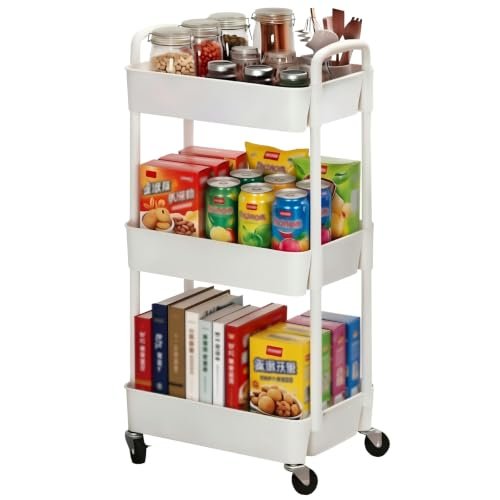 Sywhitta 3-Tier Plastic Rolling Utility Cart with Wheels...