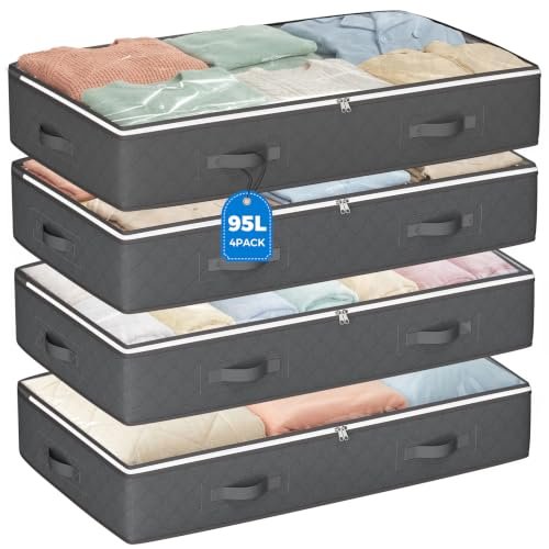 Budding Joy 95L Under Bed Storage Containers, 4 Pack Grey.