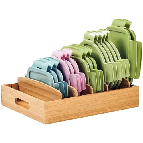 Umilife Large Bamboo Food Container Lid Organizer for...