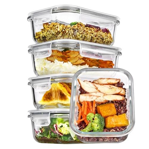 Vtopmart 5Pack 22oz Glass Storage Containers with Lids, Grey