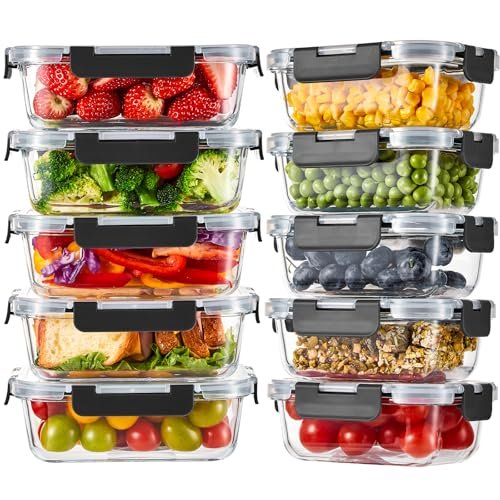 Liuruiyu 10 Pack Glass Food Storage Containers with Lids.