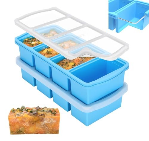 Zip Standing Silicone Freezer Trays with Lid,1-cup soup...