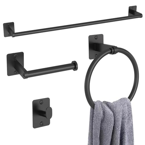 KLJKPA Black Bathroom Accessories Set, 4-Piece Bathroom...