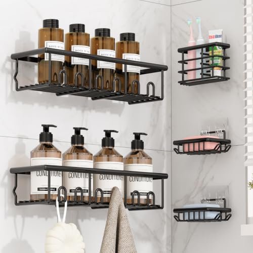 5 Pack Adhesive Bathroom Holders & Dispensers Black