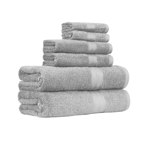 Amazon Basics 6-Piece Fade-Resistant 100% Cotton Towel Set...