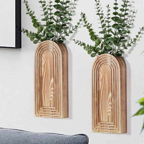 Dnnnii 2 Pack Wooden Wall Vase Set for Decor