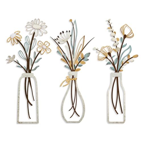 Pigort 3 Pieces Metal Flowers Wall Art- Rustic Farmhouse...