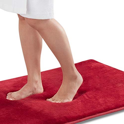 Genteele Memory Foam Bath Mat Non Slip Absorbent Cozy Red.