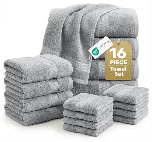 100% Cotton Bath Towels Set Soft Absorbent Quick Dry Grey