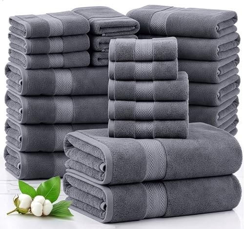 LANE LINEN 100% Cotton Bath Towels Set - 24 Piece