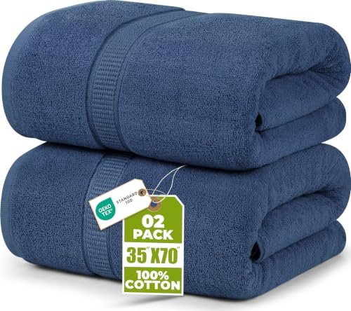 Utopia Towels Jumbo Bath Sheets, 2 Pack, Navy Cotton