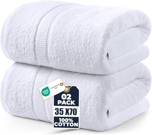 Utopia Towels Jumbo Bath Sheets, 2 Pack, White Cotton.