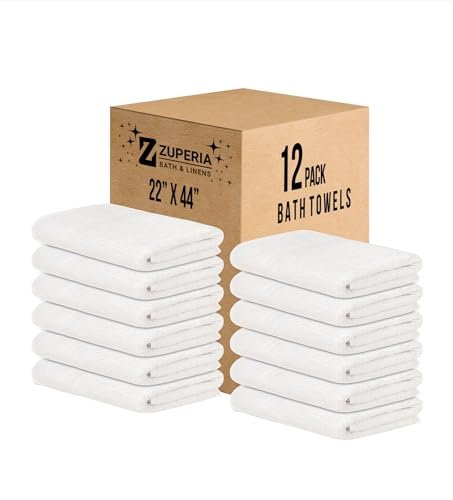 ZUPERIA White Bath Towels Bulk 12 Pack 100% Cotton