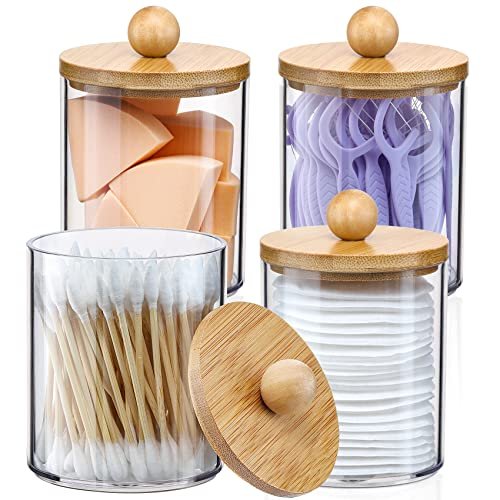 4 Pack Qtip Holder Dispenser with Bamboo Lids.