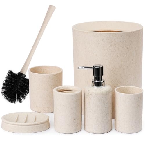 CERBIOR Bathroom Accessories Set 6 PCS Wheat Straw...
