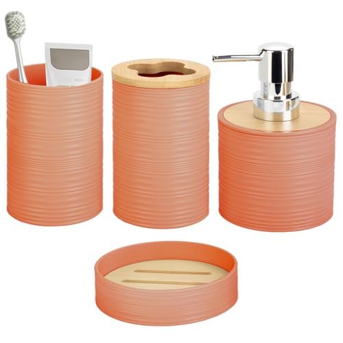 RRM 4 Piece Bamboo Bathroom Accessories Set, Boho Decor...
