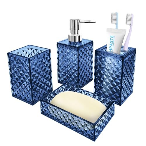 Seeatoo 4 PCS Blue Bathroom Accessory Set,Plastic Bathroom...