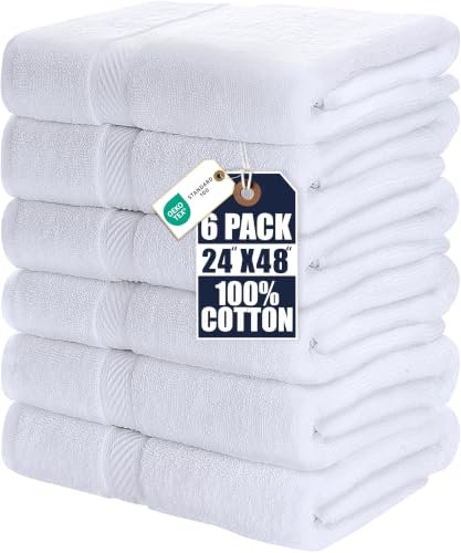 Utopia Towels 6 Pack Medium Bath Towels, White Cotton.