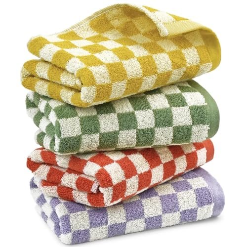 Hand Towels for Bathroom 4 Pack, Checkered Hand Towel Set