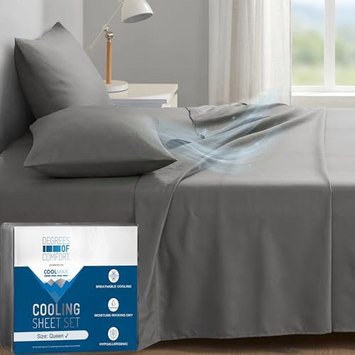 Coolmax® Cooling Sheets for Hot Sleepers, Queen Size, Grey