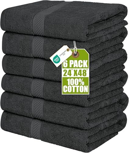 Utopia Towels 6 Pack Medium Bath Towels, 24x48 Grey Cotton